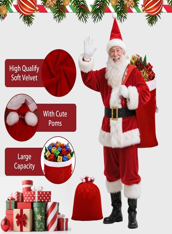 GlyinnHe 2pcs Christmas Velvet Santa Bags with Drawstring, Red Santa Gift Bags Large Christmas Gift Sack for Xmas Present Party Supply Costume Holiday Wrapping，2 Sizes - Image 3